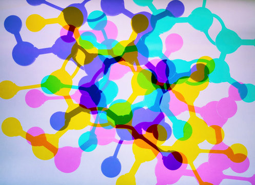 Multi exposure photogram of molecular structure of a formula, illustrating pure research