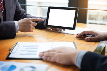 businessman presenting something at the seminar using tablet at the office, Audit concept at working