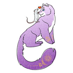 Illustration friendship of rat and pardus. Fantasy animals.