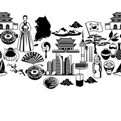 Korea seamless pattern. Korean traditional symbols and objects