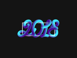 3d numeric 2018 with frame, fluid effect, liquid shape on black. Christmas, new year background. Vector illustration.