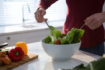 Mid section of woman preparing salad - Powered by Adobe