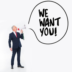 Businessman shouting in loudspeaker