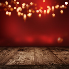 Red illuminated scenery with golden bokeh