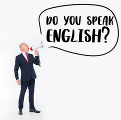 Businessman shouting in loudspeaker