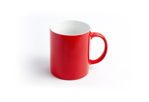 Empty red mug on a white background.