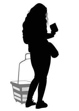 recommend clip art: Silhouette of a woman with shopping basket