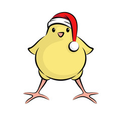 Cute Little Santa Claus Christmas Chick. Vector Illustration Of A Baby Chicken Wearing Santa Claus Hat..