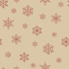 Beige snowflake vector seamless pattern. .