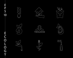 Green, Ecology and environment icon set in vector format. 9 icons in thin line sets