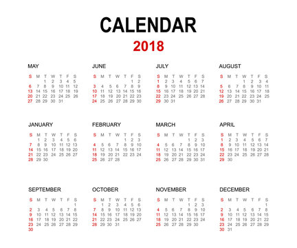 2018 calendar isolated on white background