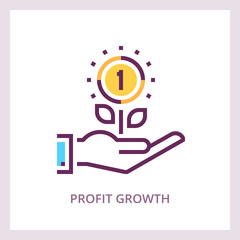 Profit growth icon. Investments and savings business concept. Vector linear pictogram.