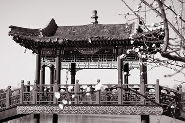 Chinese Traditional Bridge, Old Summer Palace (Yuanmingyuan park), Beijing, Black and White