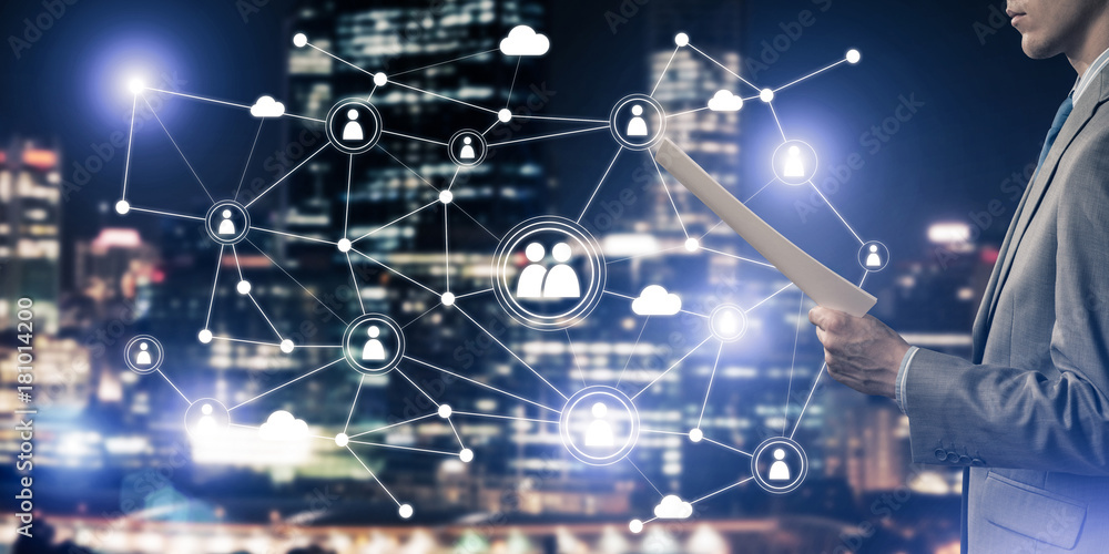 Poster concept of modern business networking that connect and cooperate