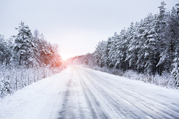 Winter road through the forest © scharfsinn86