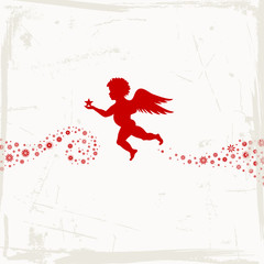 Flying Angel Holding Star & Stars Beige/Red Scratches