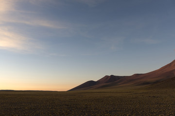 Sunset landscape at the Atacama desert near Salar de aguas calientes