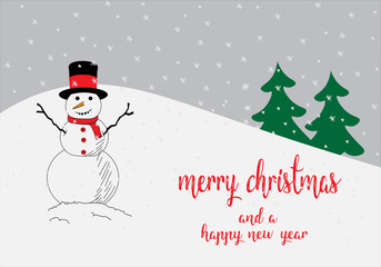 merry christmas and happy newyear, with snowman on grey background 