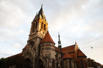 Dominican church of St. Stanislaus in golden hour in Chortkiv