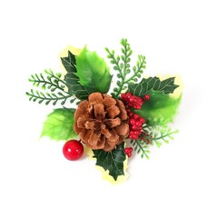 Christmas decorations: a branch of a Christmas tree, berries and cone
