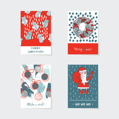 Vector set with vertical christmas cards decorated with hand drawn elements and details.