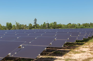 Close up array of  thin film solar cells or amorphous silicon solar cells in solar power plant...