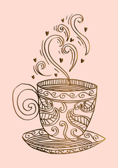 Sketchy of coffee cup with aroma