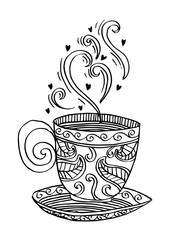 Sketchy of coffee cup with aroma