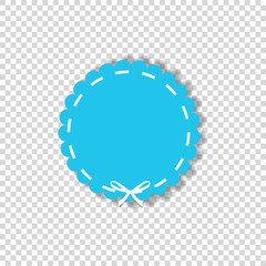 Light blue circle seal stamp wrapped with white cord. Vector icon  with copy space isolated on transparent background. Clip art.