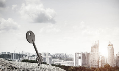 Conceptual background image of concrete key sign and natural lan