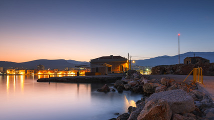 Chios town and its seafront as seen from the pier of the harbour.
