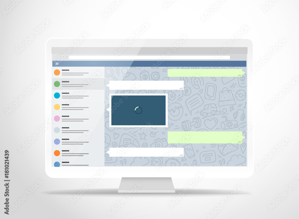 Poster Modern computer with messenger application on the screen. Photoreal mockup. Template