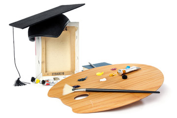 Hobby Classes Courses - Concept series with Graduation Cap Isolated on White Background - Art Painting Creative