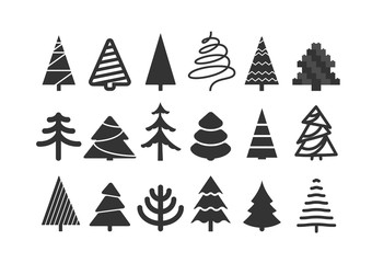 Obraz premium Different christmas tree silhouettes isolated on white. Xmas tree set