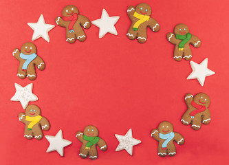 Christmas Cookies on Red Background