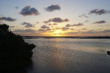 Sonnenuntergang in einer Lagune in Santa Lucia auf Kuba, Karibik