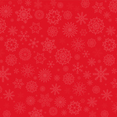 Naklejka na ściany i meble Winter festive red background. Elegant falling snowflakes. Christmas or new year template with copy space. Vector illustration, banner, poster.
