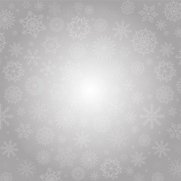 Elegant winter background with fallen silver  snowflakes and space for text. Christmas, new year template. Vector.