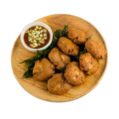 Fried shrimp pancake isolated on white background , Thai food