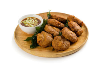 Fried shrimp pancake isolated on white background , Thai food