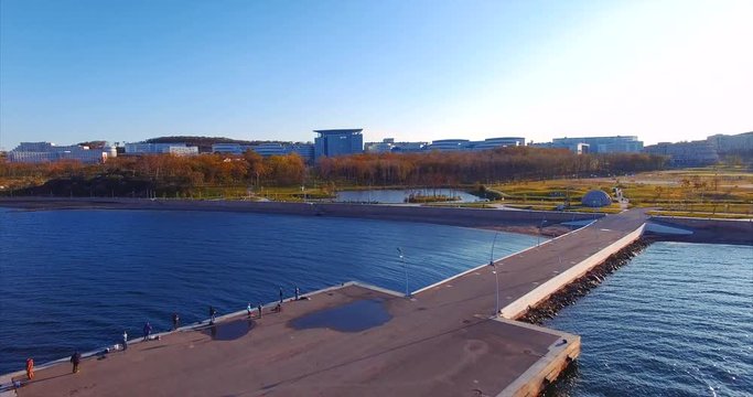 Territory of Far Eastern Federal University. Pier, park and sports ground. Vladivostok, Russia.