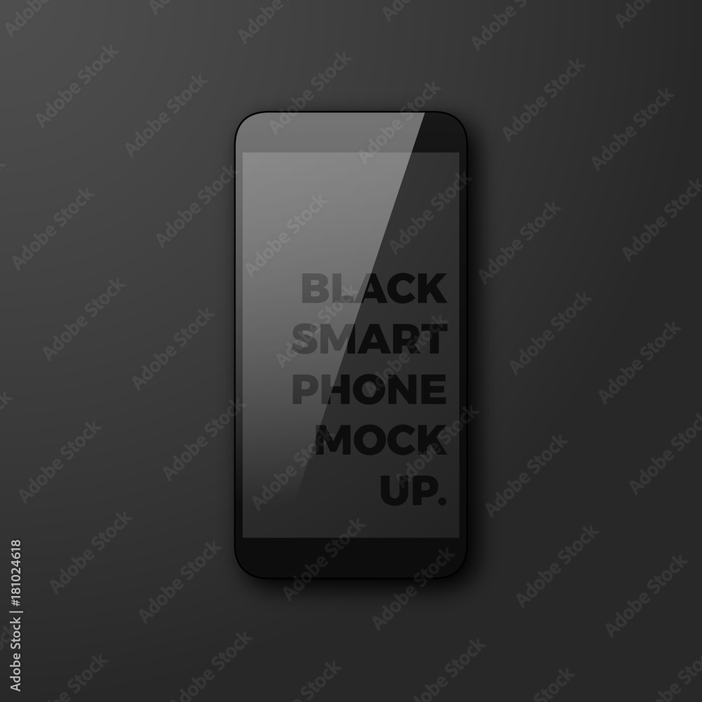 Poster realistic vector smartphone mockup on black background. shiny dark black smart phone template with e