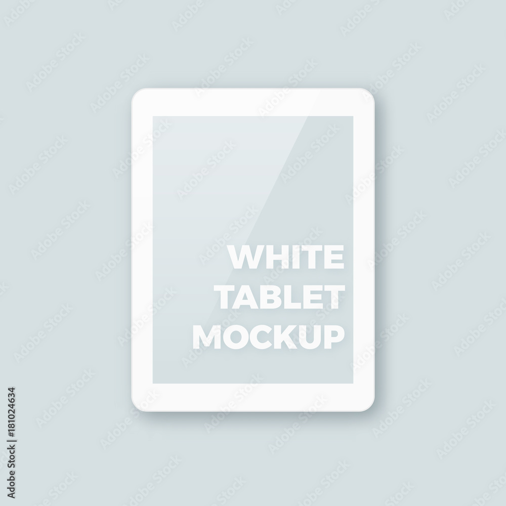 Poster realistic vector tablet. stylish clean white pad with blank empty transparent screen mockup template