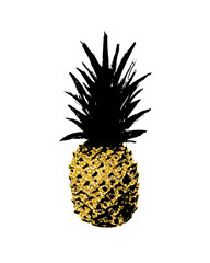 Obraz premium Stylish hand drawn grunge pineapple vector print with golden glitter texture
