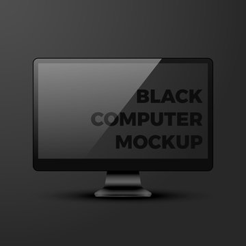 Shiny Realistic Vector Black Desktop Personal Computer Pc Monitor Mockup Template With Blank Screen On Dark Black Background