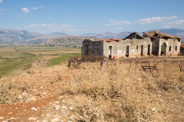 Ruined Building. Abandoned house of brick and stone