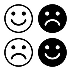 Black and white smiley set. Positive and negative. Vector illustration
