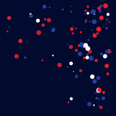 American national colors square vector background, festive pattern with flying, falling red, blue, white stars in colors of the United States' flag. Independence Day banner, bright star dust confetti