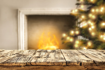 christmas wooden table and tree 