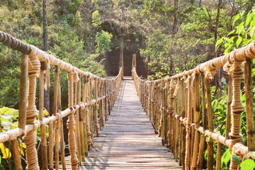 Amazing footbridge made from rope and bamboo